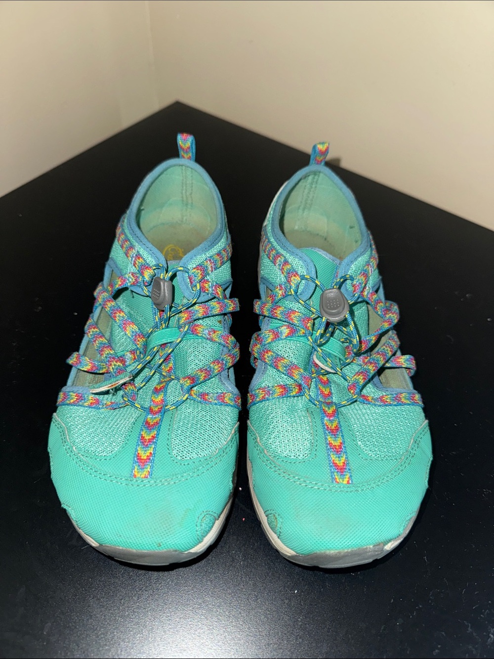 Chaco Kids Teal Sneakers with Rainbow Straps